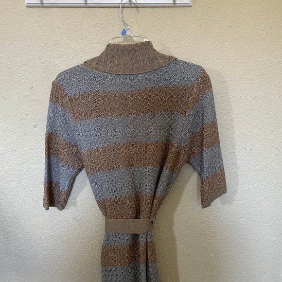 oneA Knit Cardigan Striped Woman's L Large Like New Blue and Gold Medium Sleeve - Picture 3 of 3